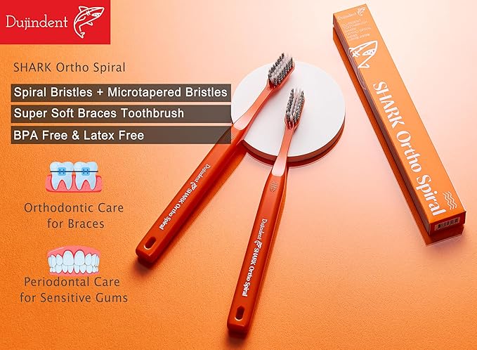 Orthodontic Toothbrush for Braces [6 Packs][Made in Korea] V Trim Cutting Tapered Gentle Bristles Braces Toothbrush for Brackets and Wires Cleaning (Shark Ortho Spiral, 6 Pack)