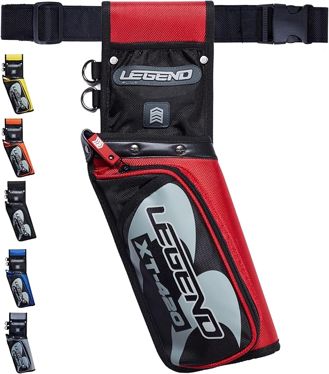Legend XT420 Field Quiver - Left or Right-Handed Quiver Arrow Holder, Archery Quiver with 3 Arrow Tube, Durable Nylon Hip Quivers with Multiple Pockets for Archery Accessories, Score Card & Tools-StrideForce Fitness