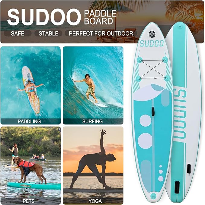 Inflatable Stand Up Paddle Board 10‘x30‘‘- Ultra-Light SUP with Backpack, Pump, Paddle, Coil Leash, 3 Fins, Repair Kit, Stable Design, Non-Slip EVA Deck for Adults & Youth-StrideForce Fitness