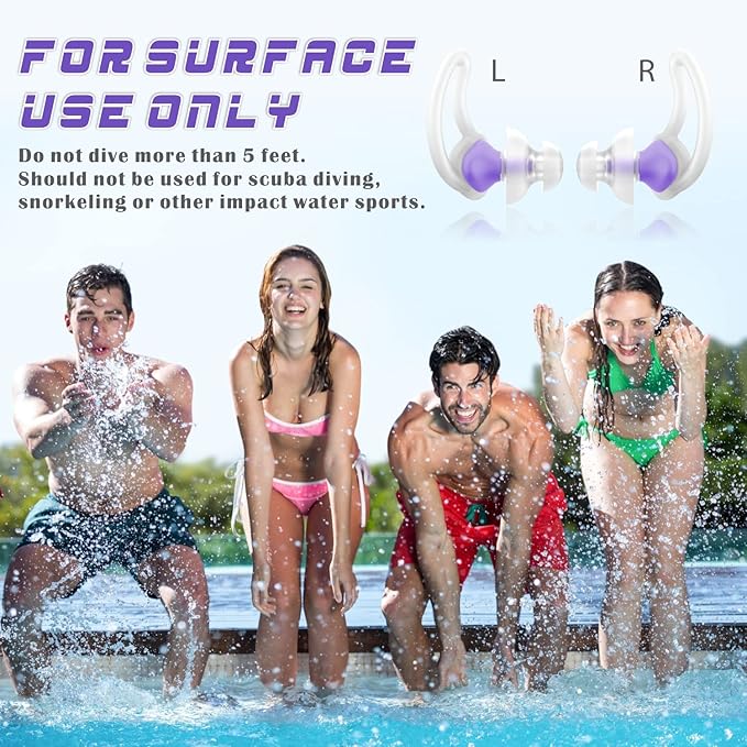 Hearprotek [2 Pairs] Swimmer Ear Plugs, Custom-fit Water Protection Adult Swimming earplugs for Swimmers Pool Shower Bathing and Other Water Sports (Purple)-StrideForce Fitness