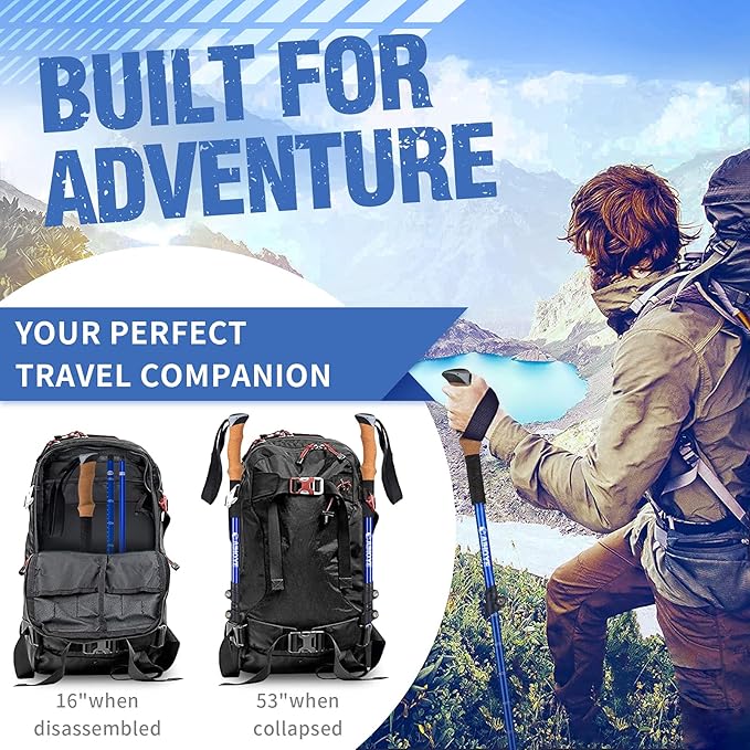 Aihoye Trekking Hiking Poles - 2 Pack Adjustable Walking Sticks, Collapsible Lightweight Aluminum 7075, Hiking Sticks with Quick Flip-Lock and Comfortable Cork Grips-StrideForce Fitness