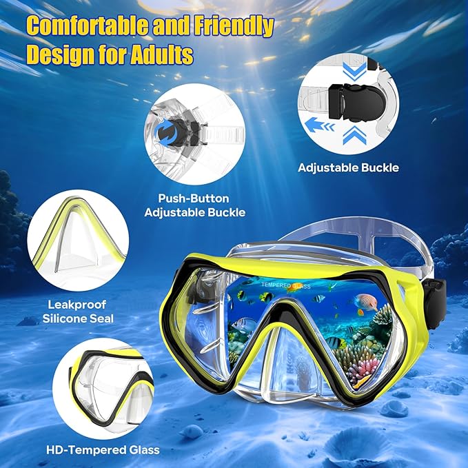 Snorkeling Gear, Dry Snorkel Set180° Panoramic Wide View,Anti-Fog Scuba Diving Mask, Professional Snorkeling Gear for Free Breathing, Swimming, Diving-StrideForce Fitness