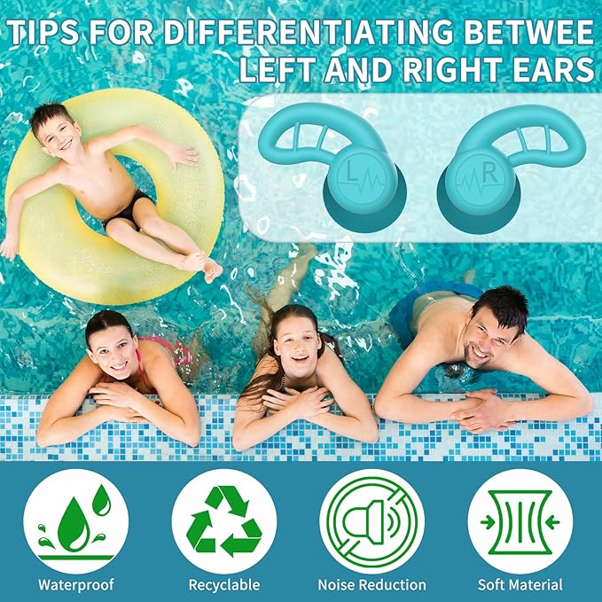 Swimming Ear Plugs for Adults, 6 Pairs Reusable Silicone Waterproof Colorful Swim Earplugs for Swimming Showering Snorkeling Surfing and Water Sports, Water Ear Plugs for Men and Women-StrideForce Fitness
