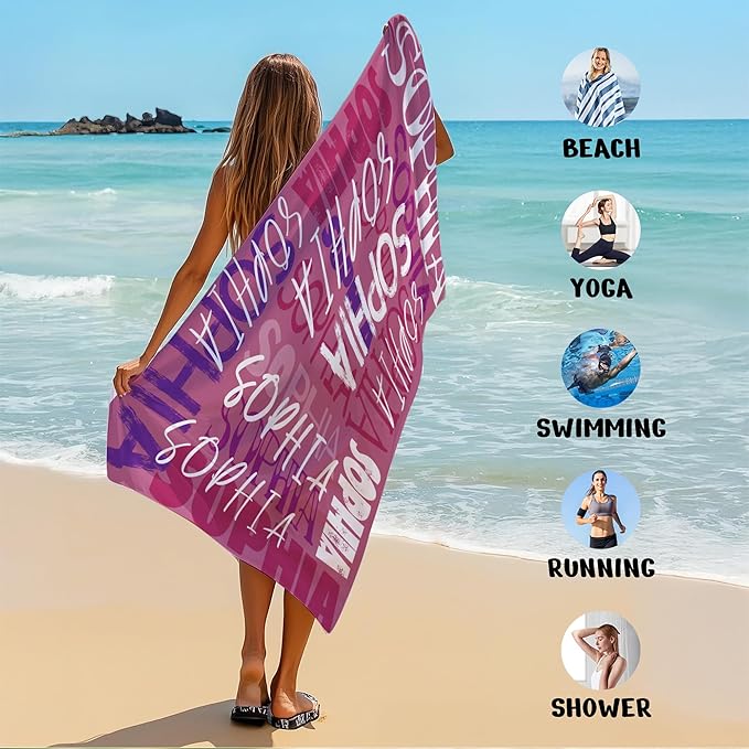 JML Personalized Beach Towel with Name, Custom Beach Towel with Name, Customized Microfiber Pool Towel, Quick Dry & Absorbent Swim Towel for Adult,Anniversary, Birthday, Summer Holiday,Vacation-StrideForce Fitness