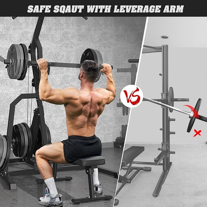 DONOW Leverage Gym Power Rack Squat Rack Lever Gym with LAT Low Row System Home Gym System Workout Station 2:1 Ratio (Without Weight Plates)-StrideForce Fitness