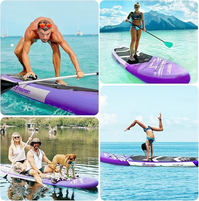 FBSPORT 11' Premium Stand Up Paddle Board, Yoga Board with Durable SUP Accessories & Carry Bag | Wide Stance, Surf Control, Non-Slip Deck, Leash, Paddle and Pump for Youth & Adult-StrideForce Fitness