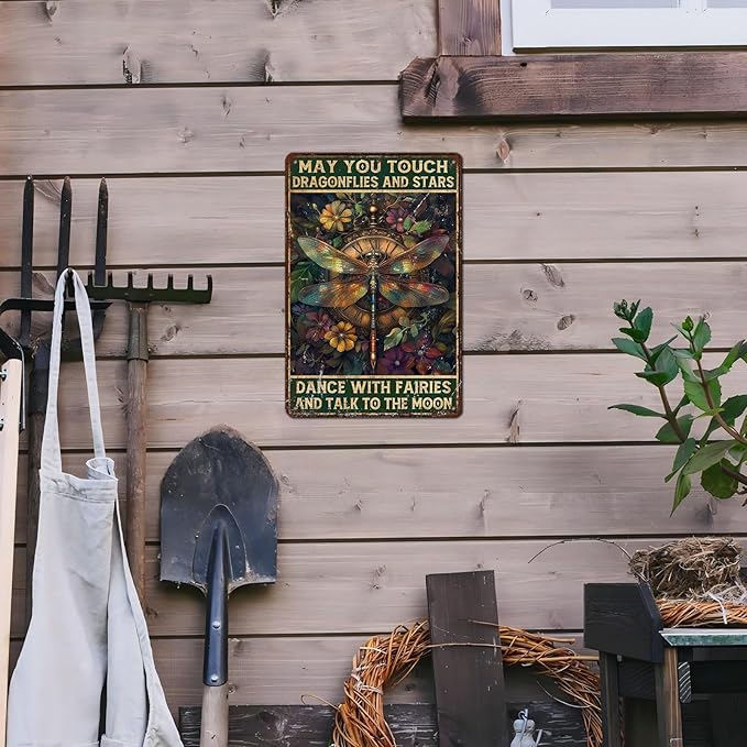 Vintage Dragonfly Tin Sign May You Touch Dragonflies And Stars Dance With Fairies And Talk To The Moon Retro Metal Poster Funny Wall Art Cafe Toilet Farm Room Garden Plaque Outdoor 12 * 8inch-StrideForce Fitness