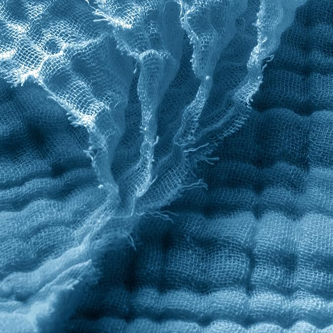 Carriediosa 100% Cotton Muslin Throw Blanket 108" X 90" King Size，4-Layers Summer Gauze Throws for Bed Couch，Soft Lightweight Breathable Linen Blankets Bedspread for Adults All Season，Dusty Blue-StrideForce Fitness