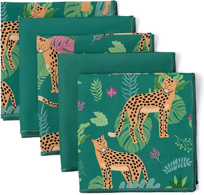 Pocket-Sized Sweat Towels - The Original Sweat Absorbing Handkerchiefs - Quick-Dry Microfiber Sweat Rags for Face, Hands, & Body - Men & Women - Gym, Sports, and Work (Jungle Cat: 5 Pack)-StrideForce Fitness