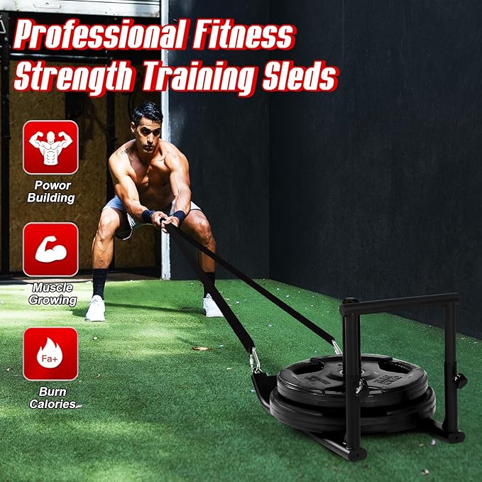 GADFISH Medium-Sized Weight Sled, Adjustable Height Workout Fitness Sled for Speed Training, Push and Pull Sleds for Exercise, Suitable for 1" & 2" Weight Plate, Applicable to Multiple Scenarios-StrideForce Fitness