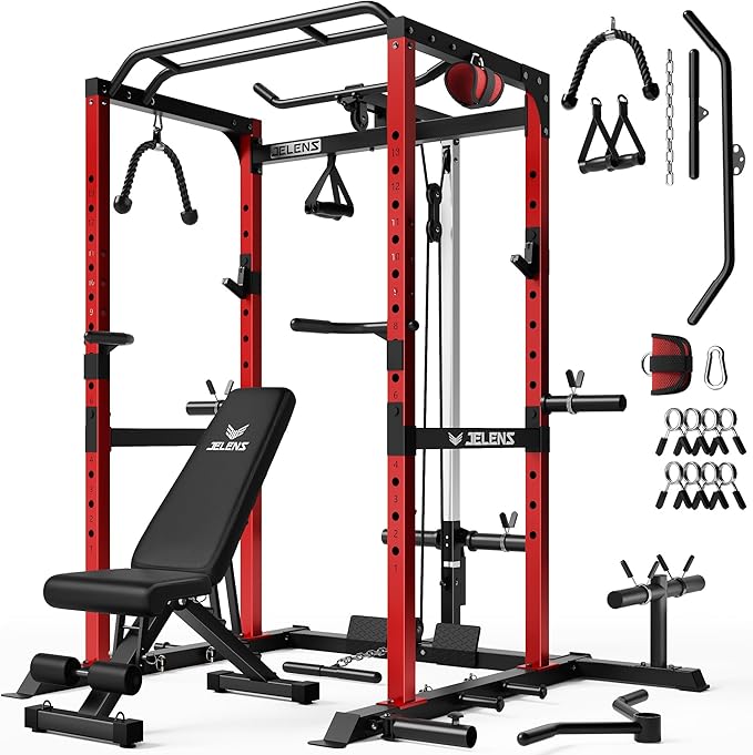 S21 Power Cage, Multi-Function Power Rack with Adjustable Cable Crossover System, 2000LBS Squat Rack for Home Gym with More Training Attachments-StrideForce Fitness