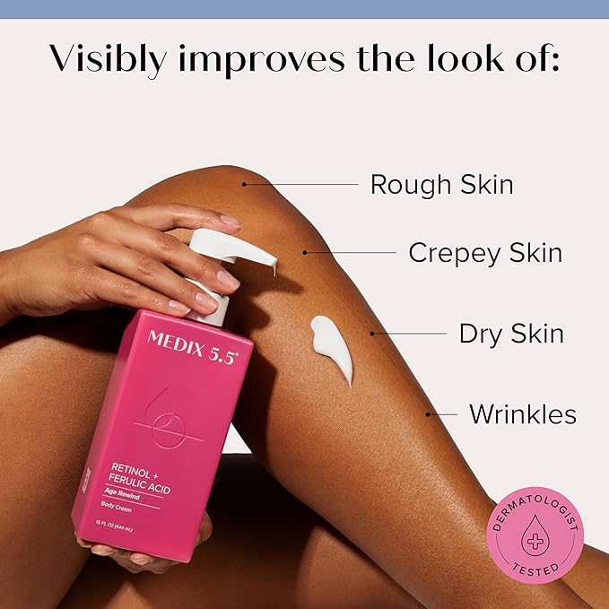 Medix 5.5 Retinol Body Lotion Firming Moisturizer | Crepey Skincare Treatment | Retinol Body Cream | Anti Aging Firming Cream For Women Targets Look Of Crepe Skin, Wrinkles, & Sagging Skin, 15 Fl Oz-StrideForce Fitness