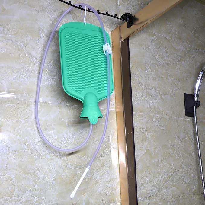 Enema Bag Kit with 5ft Hose Coffee Enemas at Home Water Shower Douche Colon Detox Cleanse Kit with Enema Tubing, Enema Tips, Clamp and Hook (Green, 2 L)-StrideForce Fitness