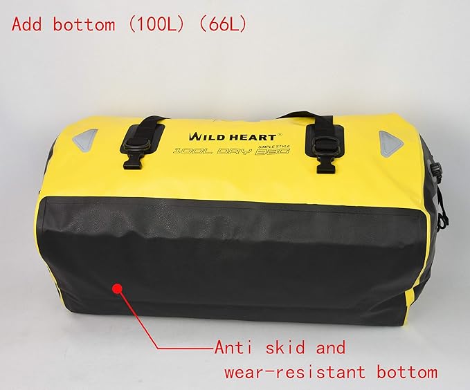 WILD HEART Waterproof Motorcycle Duffel Bag PVC500D Double-bottom With Rope Straps and Inner Pocket 40L 66L 100L for Kayaking, Camping, Boating,Motorcycle-StrideForce Fitness