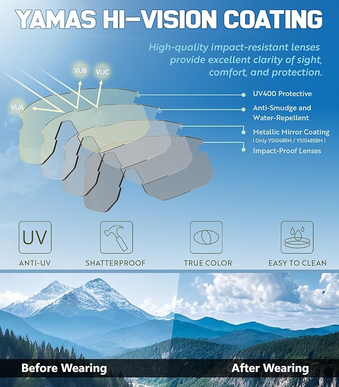 YAMAS Sport Sunglasses for Mens Womens, Wrap around Sunglasses, Non-Slip Nose Pads for Climbing and Running, UV400 Protection-StrideForce Fitness