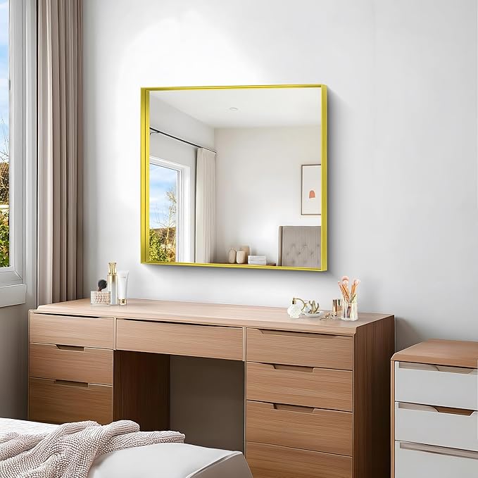Gold Bathroom Mirror, 30x30 Inch Rectangular Framed Mirror, Large Wall Mounted Bathroom Vanity Mirror Over Sink for Bedroom,Restroom, Living Room, Hangs Vertically or Horizontally-StrideForce Fitness