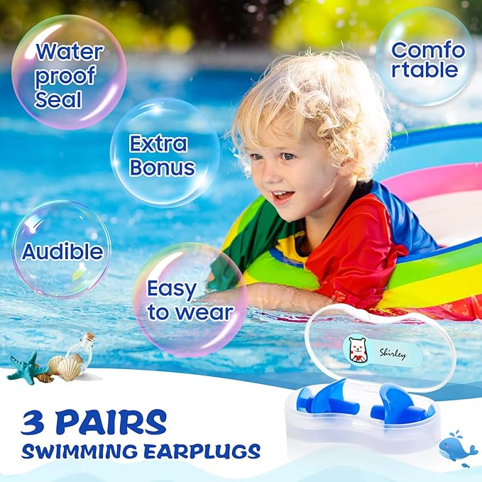 Hearprotek Swimming Ear Plugs, 3 Pairs Soft Waterproof Reusable Earplugs for Swimming Showering Bathing and Other Water Sports Suitable for 6+ Kids(Blue/Orange/Purple)-StrideForce Fitness