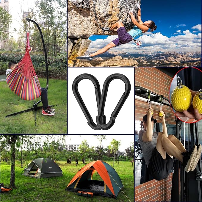 30Pack Carabiner Clips Heavy Duty, 4” Large Spring Snap Hooks Bulk, Galvanized Black 3/8” Carabiners for Camping, Solid Spring Clips for Home Gym Hanging Hammocks Swing Hiking-1100lbs Holding Capacity-StrideForce Fitness