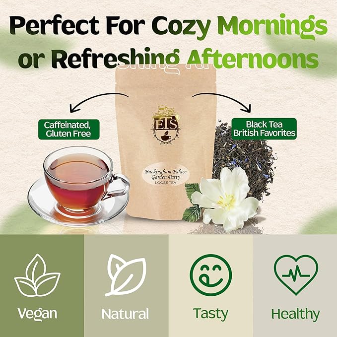 English Tea Store Buckingham Palace Garden Party Tea - 4oz | Loose Leaf Black Tea with Earl Grey and Jasmine Notes | British Royal-Inspired Afternoon Blend | Medium Body Floral Flavor-StrideForce Fitness