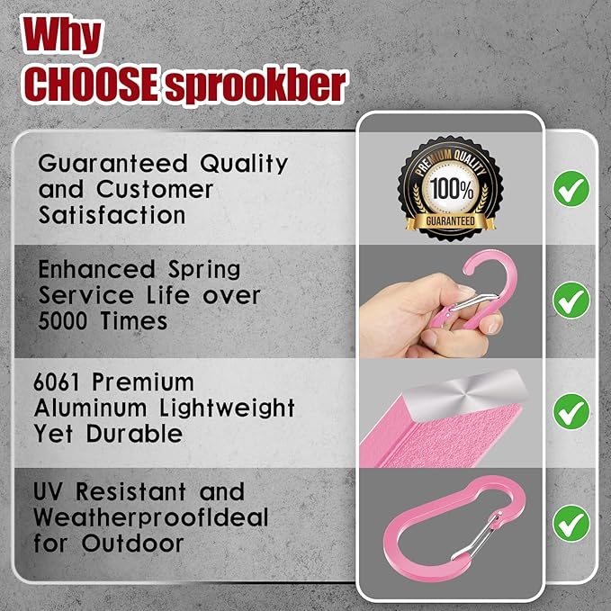 sprookber 3.2 Inch Aluminum Carabiner Clips D Ring, Caribeaner Spring Snap Hook with Keychain for Camping, Hiking, Gym & Outdoor Gear, Set of 10-StrideForce Fitness