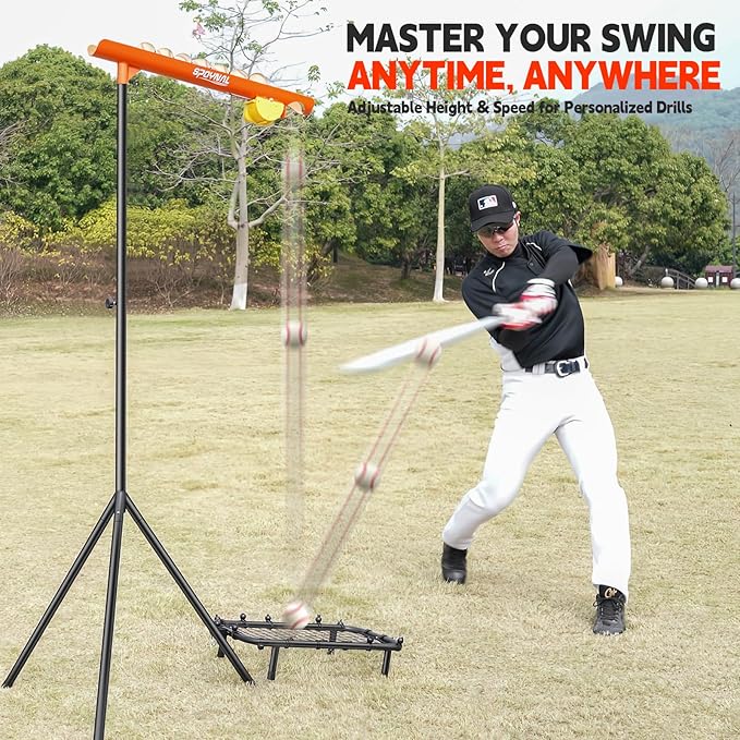 Baseball Auto Soft Toss Trainer with Rebound Net - Adjustable Height 52"-72", 8-Ball Capacity, 6/8/10s Auto-Drop, Rebound Net & Carry Bag - for Baseball & Softball Training Equipment-StrideForce Fitness