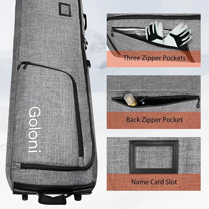 Goloni Ski Bag with Wheels,Padded Snowboard Bag for Air Travel,600D Waterproof Fabric,Foldable Snow Bag Fits 2 Pairs Skis-StrideForce Fitness
