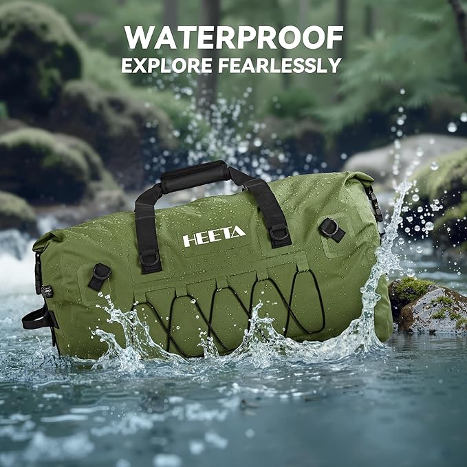HEETA Waterproof Duffel Bag Motorcycle Dry Bag Backpack, 60L/80L Extra Large Rolltop Travel Duffle Bags with Straps & Handles for Kayaking Rafting Boating Canoeing Camping Gym Beach Cruise Ship-StrideForce Fitness