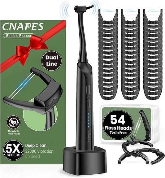 Electric Flosser for Teeth for Adults with 54 Refill Heads +5 Speeds, Water Flosser Alternative, Easy Glide Flossing for Sensitive Gum, Rechargeable Oral Kit, 5X Cleaning, Portable Dental Floss Picks
