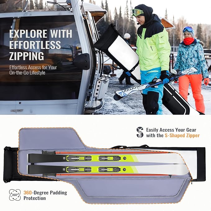 Ski Bag and Boot Bag Combo, Padded Skis Bag for Air Travel, Safety Reinforce Ski Carrier Bag Fits for Skis Up to 200 CM and Boots Up To Size US13, Water- resistant Ski Travel Bag-StrideForce Fitness