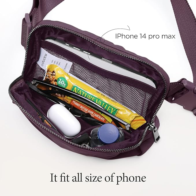 ODODOS Unisex Mini Belt Bag with Adjustable Strap Small Fanny Pack for Workout Running Traveling Hiking, Plum-StrideForce Fitness