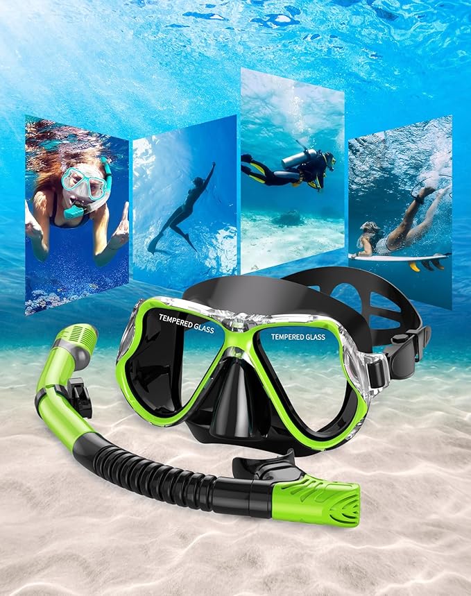 Greatever Dry Snorkel Set,Panoramic Wide View,Anti-Fog Scuba Diving Mask,Professional Snorkeling Gear-StrideForce Fitness