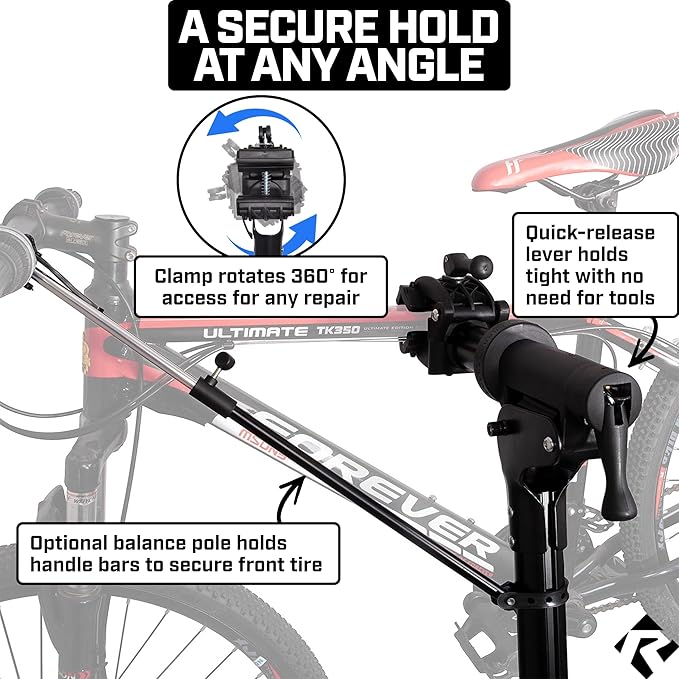 Revere Bike Repair Stand & Storage Bag, Telescoping Arm, Rotating Clamp, Magnetic Tool Tray, and Adjustable Handlebar Rod - Heavy Duty, Sturdy, Adjustable-StrideForce Fitness