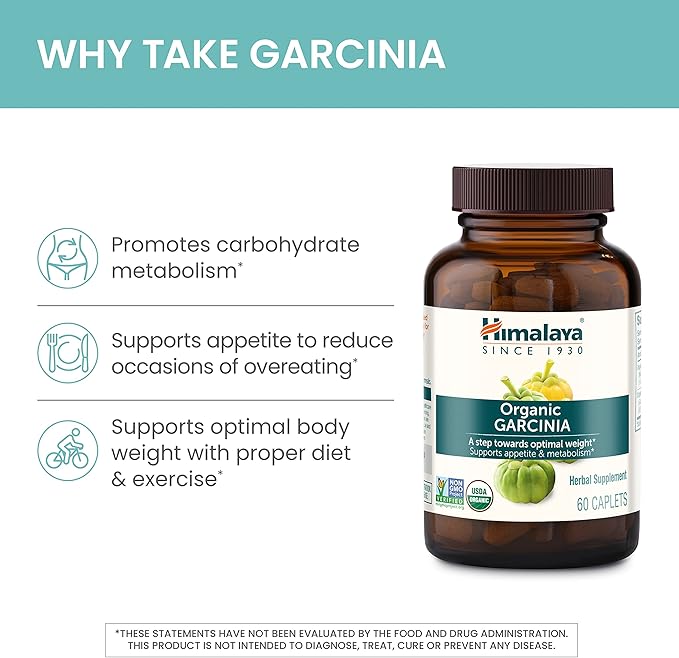 Himalaya Organic Garcinia Cambogia Herbal Supplement, Appetite Support, Lipid Metabolism, Weight Support, USDA Organic, Non-GMO, Vegan, 600 mg, 60 Plant-Based Caplets, 30 Day Supply-StrideForce Fitness