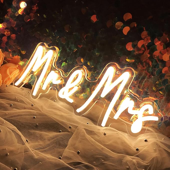 Mr&Mrs LED Neon Sign Wedding & Reception Decor Illuminating Wall Art New Couples Gift Cool LED Sign with 5V Power Supply-StrideForce Fitness