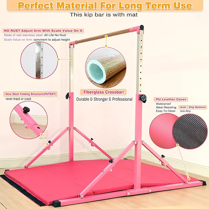 4FT/5FT Gymnastic Bar Set Gymnastics Horizontal Bar Gymnastics Kip Bar for Kids Home Use-StrideForce Fitness