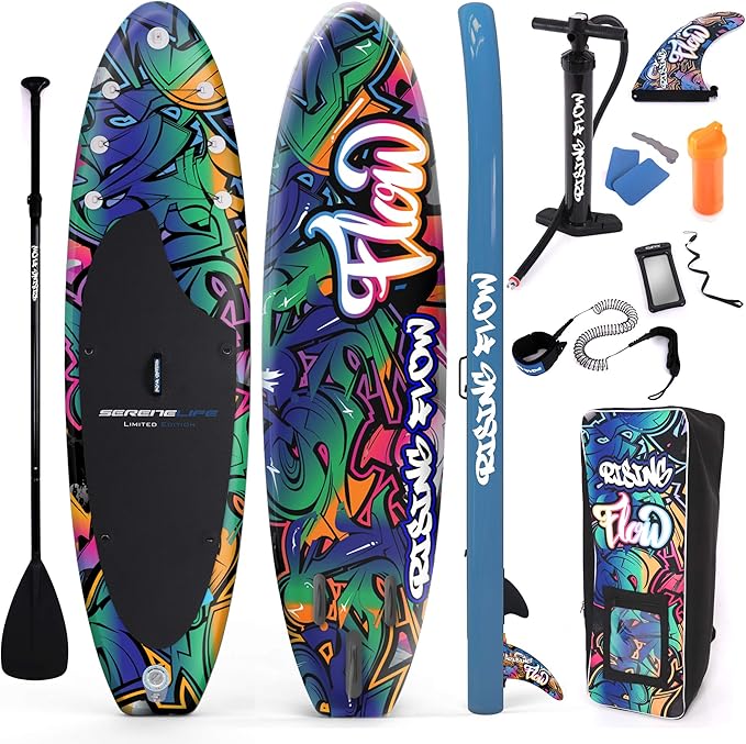 SereneLife Inflatable Stand Up Paddle Board with Premium SUP Accessories – Wide Stable Design with Non-Slip EVA Deck Pad for Adults and Youth of All Skill Levels-StrideForce Fitness