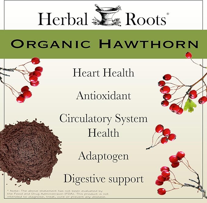 Herbal Roots Organic Hawthorn Berry Capsules | Extra Strength 1,200mg per Serving | 60 Vegan Capsules-StrideForce Fitness
