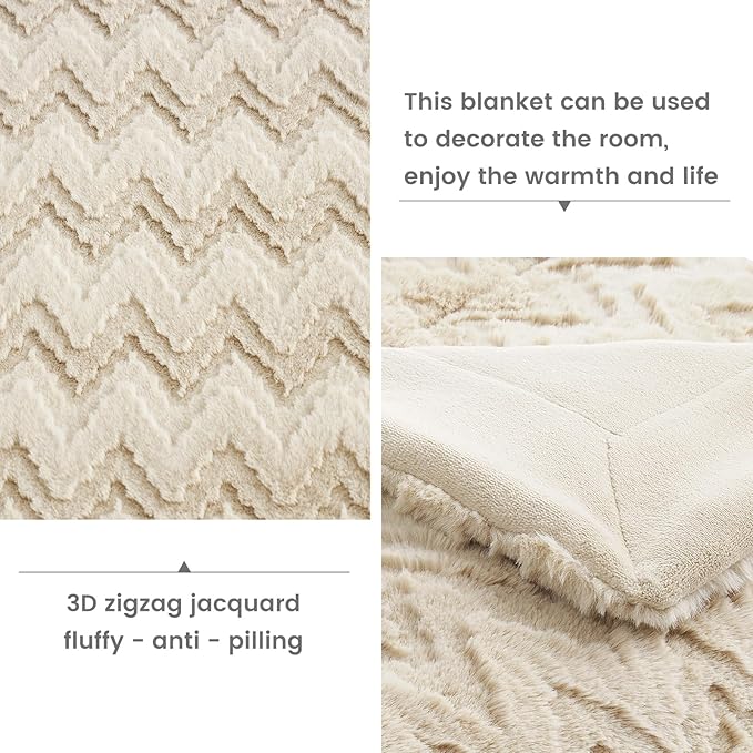 Cozy Bliss Faux Fur Throw Blanket for Couch - Soft Fuzzy Cozy Throw Gift Blankets for Women,Beige Boho Blanket for Sofa Bedroom Living Room.60 * 80 Inches-StrideForce Fitness