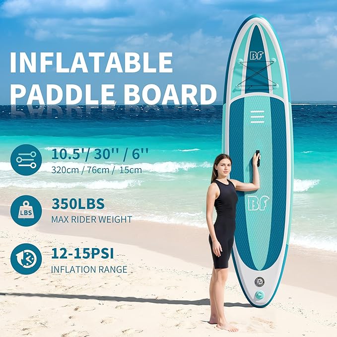 Inflatable Stand Up Paddle Board with SUP Accessories & Backpack. Paddle Boards for Adults. Non-Slip Deck, Wide Stance, Bottom Fin, Double Action Pump.-StrideForce Fitness