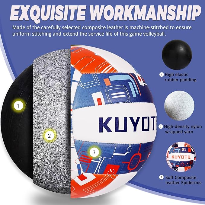 KUYOTQ Official Size 5 in&Outdoor Beach Volleyball,3MM Thickened Surface Soft Leather Youth Womens Mens Volleyball for Game Gym Training(Deflated)-StrideForce Fitness