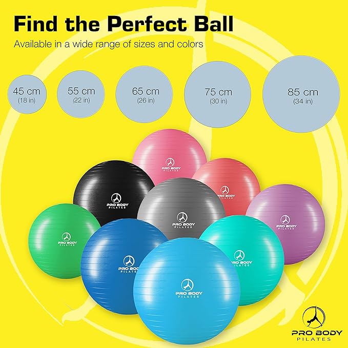 ProBody Pilates Exercise Ball - Multiple Sizes Gym Grade Balance Ball for Fitness, Yoga, Workout, Pregnancy & Physical Therapy-StrideForce Fitness