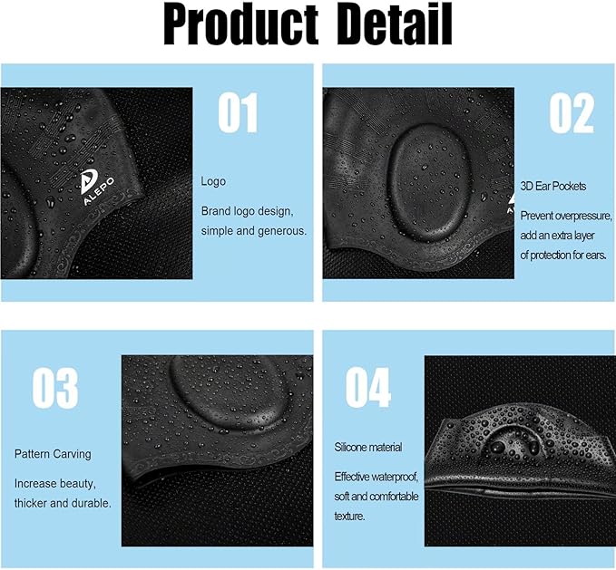 2 Pack Unisex Swim Caps with 3D Ear Protection, Durable Flexible Silicone Swimming Hats for Women Men Kids Adults, Bathing Swimming Caps for Short/Long Hair with Ear Plugs&Nose Clip-StrideForce Fitness