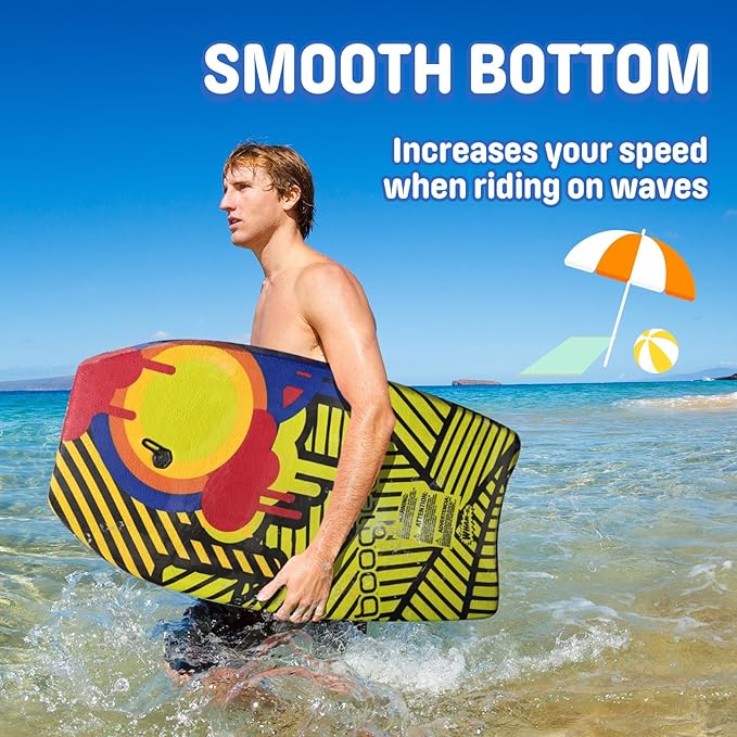 Wham-O Boogie Boards, 37" Body Board for Beach, Lightweight Bodyboard with Wrist Leash for Beginners and Training All Wave Conditions(1 Pack)-StrideForce Fitness