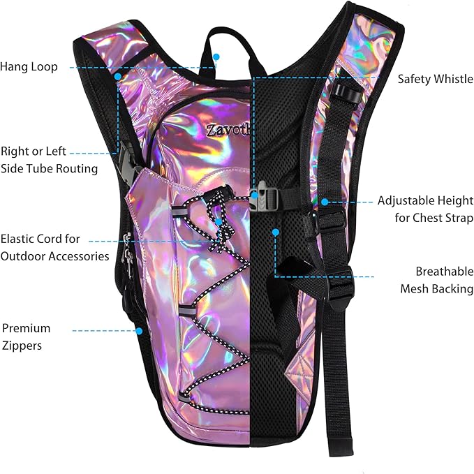 Reflective Hydration Backpack, Hydration Pack - Water Backpack with 2L/3L Hydration Bladder, Essential for Festivals - Rave Hydration Pack for Hiking, Running, Cycling, and Festivals-StrideForce Fitness
