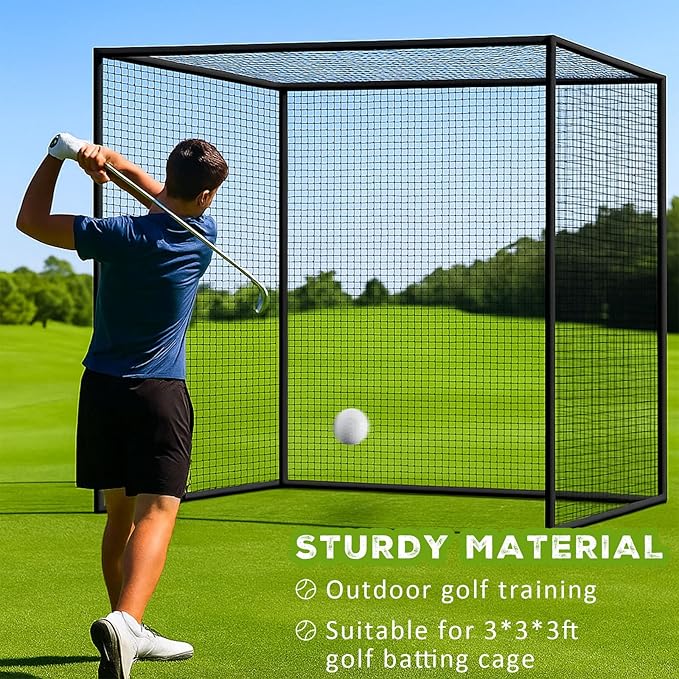 Soulchen 10 Feet Golf Batting Cage Netting Golf Practice Hitting Nets with 12 Spring Snaps 1 Storage Bag 4 Clips 1 Quick Installation Tool 1 Rope for Indoor, Outdoor & Backyard Practicing-StrideForce Fitness