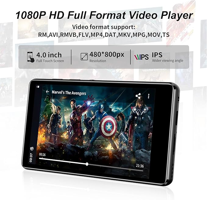 80GB MP3 Player with Bluetooth and WiFi, SWOFY Music Player with Spotify,Pandora,Amazon Music, M503Pro 4.0-inch Touch Screen Android MP4 MP3 Player for Kids with Libby,Audible,Spotify Kids,FM Radio-StrideForce Fitness