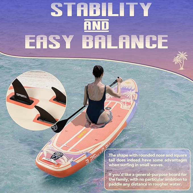 UPWELL 11’6”/11'2”/11'/10'8”/10'6”/10'2” Inflatable Stand Up Paddle Board with sup Accessories Including Backpack, Repairing Kits, Non-Slip Deck, Leash, 3 Fins, Paddle and Hand Pump-StrideForce Fitness