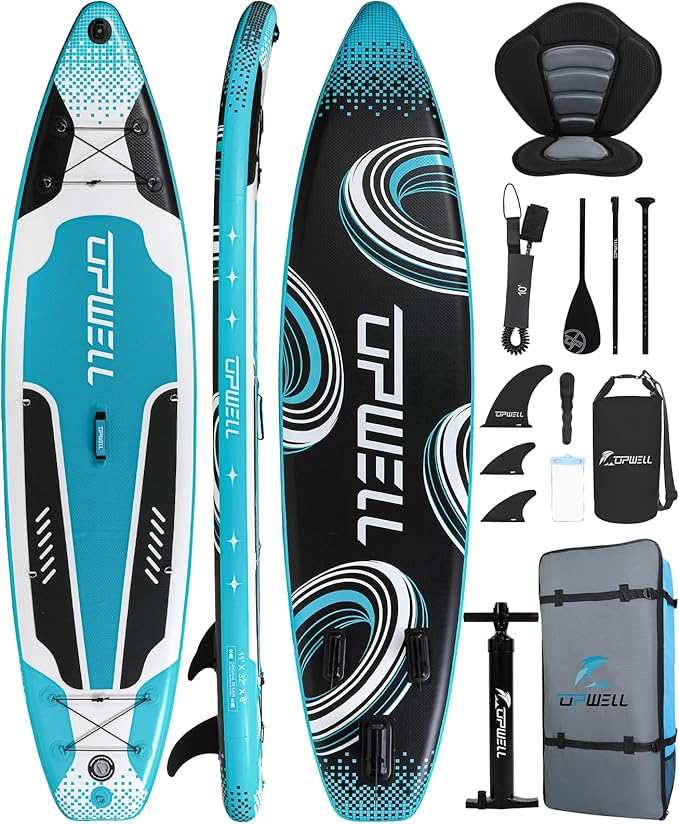 UPWELL 10'6"/11'/11'6" Inflatable Paddle Board, Stand Up Paddlboard for Youth & Adults, Stable Design, Premium SUP Accessories, Backpack, Leash, Hand Pump, Fins-StrideForce Fitness