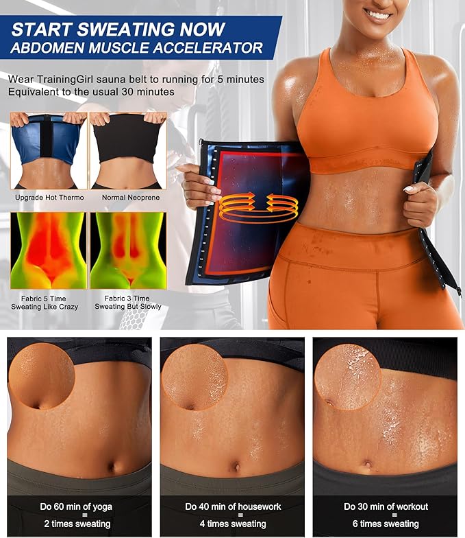 TrainingGirl Waist Trainer for Women Lower Belly Waist Trimmer Corset Tummy Wrap Workout Sweat Belt Band Sports Sauna Suit-StrideForce Fitness