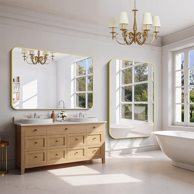 FORBATH 55x36 Inch Gold Bathroom Mirror for Over Sink, Large and Wide Rectangular Wall Mirror with Metal Frame, Rounded Corners for Bathroom, Bedroom, Entryway Decor (Horizontal or Vertical)-StrideForce Fitness